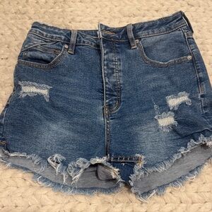 We The Free Blue Distressed Jean Shorts